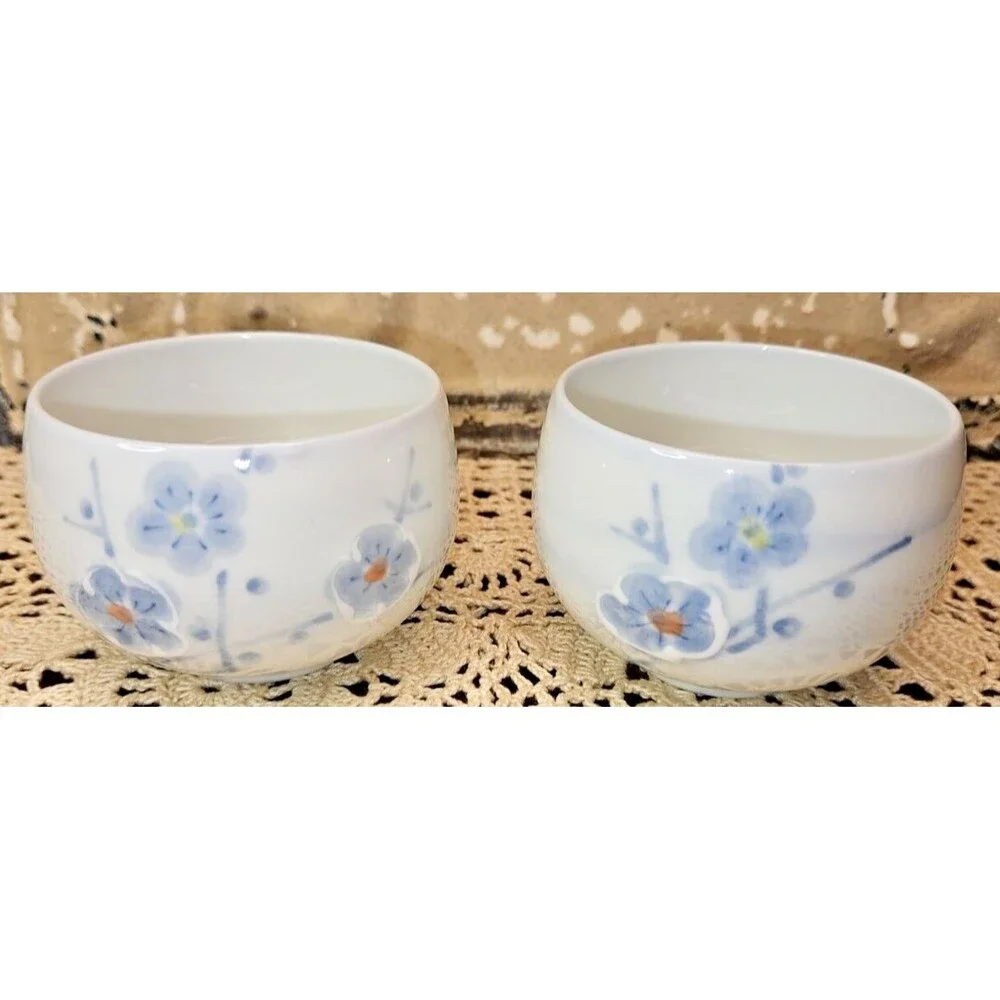 Pair of Stamped Hand Painted Porcelain Asian Oriental Teacups